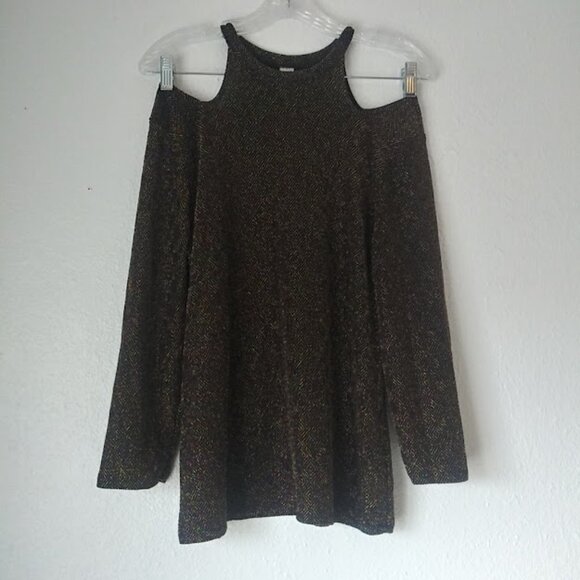 No Boundaries women's size XL black and gold cold shoulder metallic blouse - Picture 1 of 16